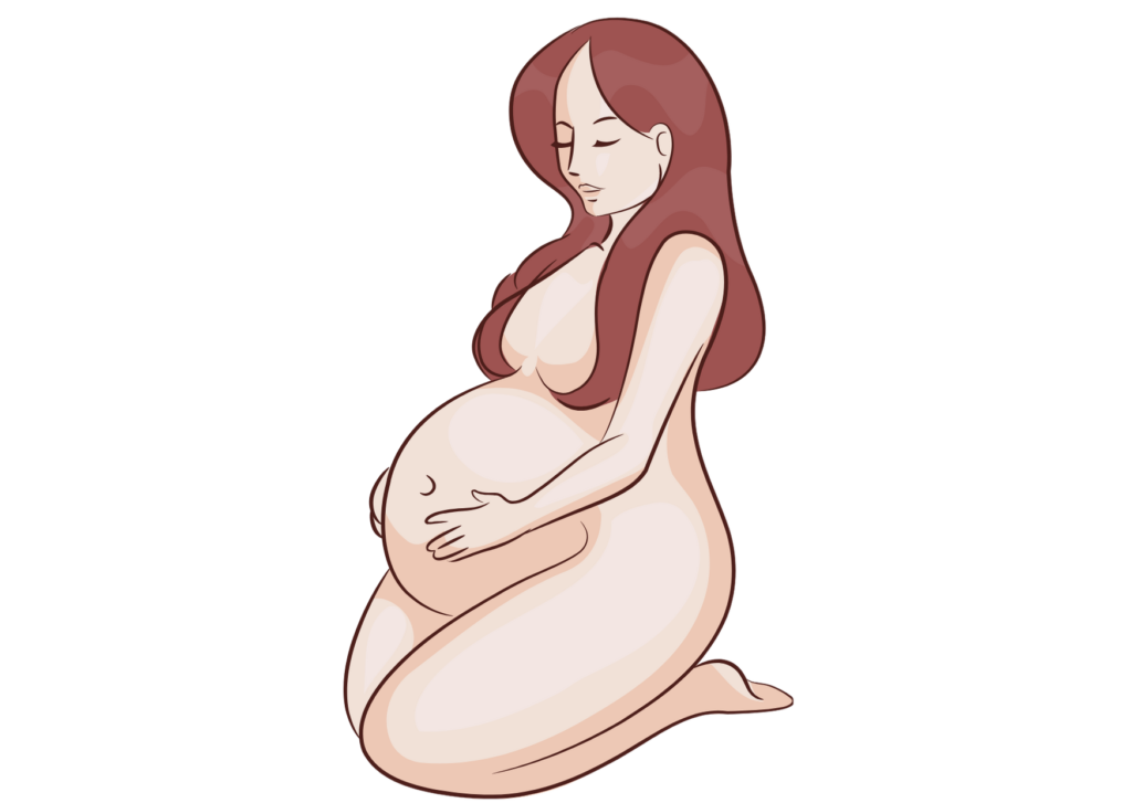 femme enceinte nue touchant son ventre